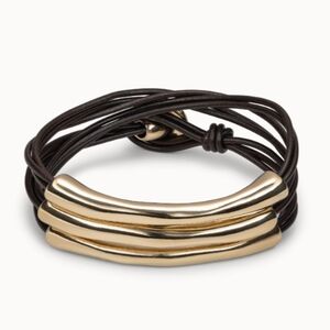 NWR Uno De 50 Gold Plated Brown Leather Wrap Bracelet